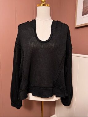 eesome Black Distressed Lightweight Hooded Knit Sweater NWT